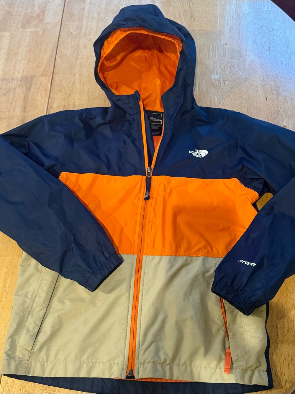 The North Face Boys HyVent Jacket Youth M 10/12 Navy Orange Colorblock
